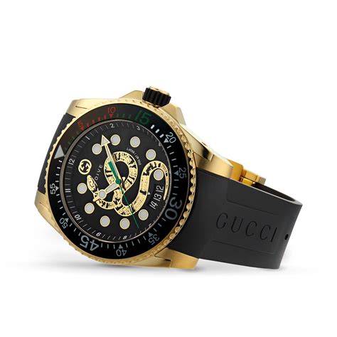 Gucci YA136219 Men's Dive Black & Gold Stainless Chronograph 